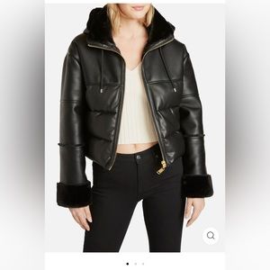 Rebecca Minkoff Womens Vegan Leather Faux Fur Quilted Coat